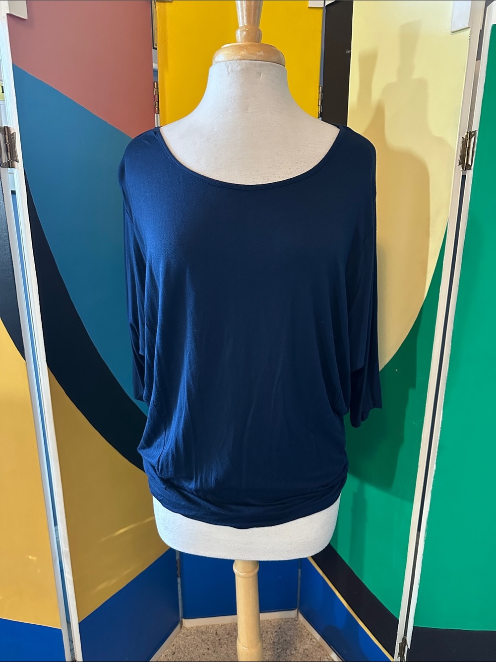 Pleione Navy Scoop Neck Dolman Sleeve Tunic